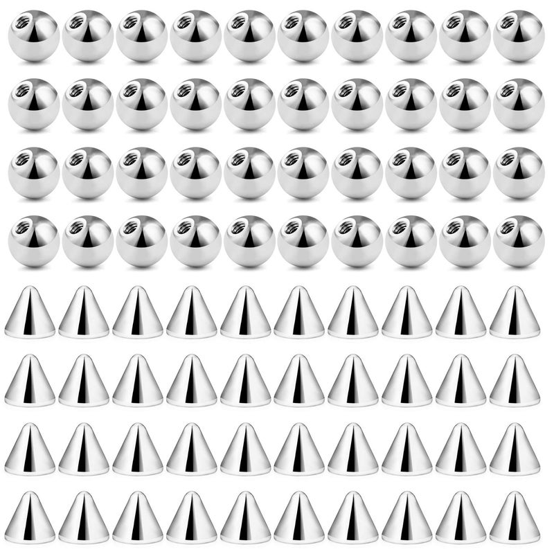 Ftovosyo 80Pcs 316L Surgical Steel Externally Threaded Replacement Balls Spikes Piercing Barbell Parts for Body Jewelry 16G 3mm - Image 1
